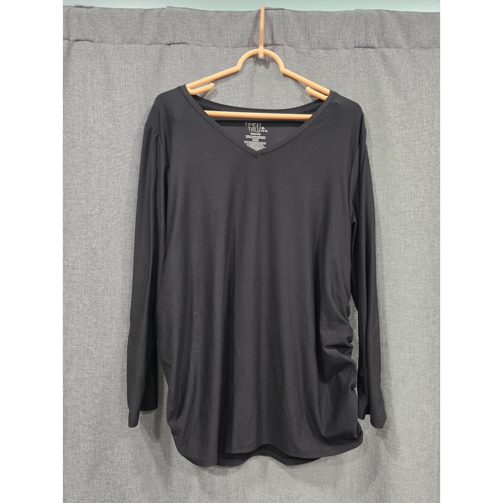 Time and Tru Maternity XL 16-18 Black Long Sleeve V-Neck Ruched Side Top